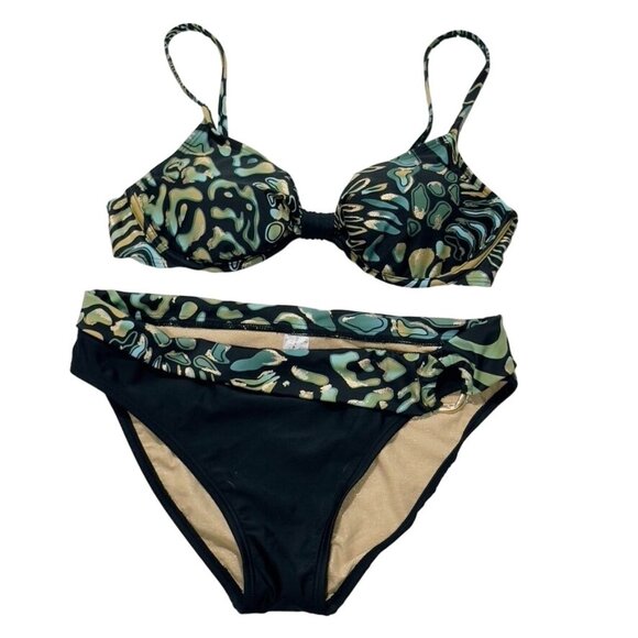 OCEAN DREAM COLLECTION Women's Nylon 2 Piece Black Bottom Multicolor Top Size 16 - Picture 4 of 10